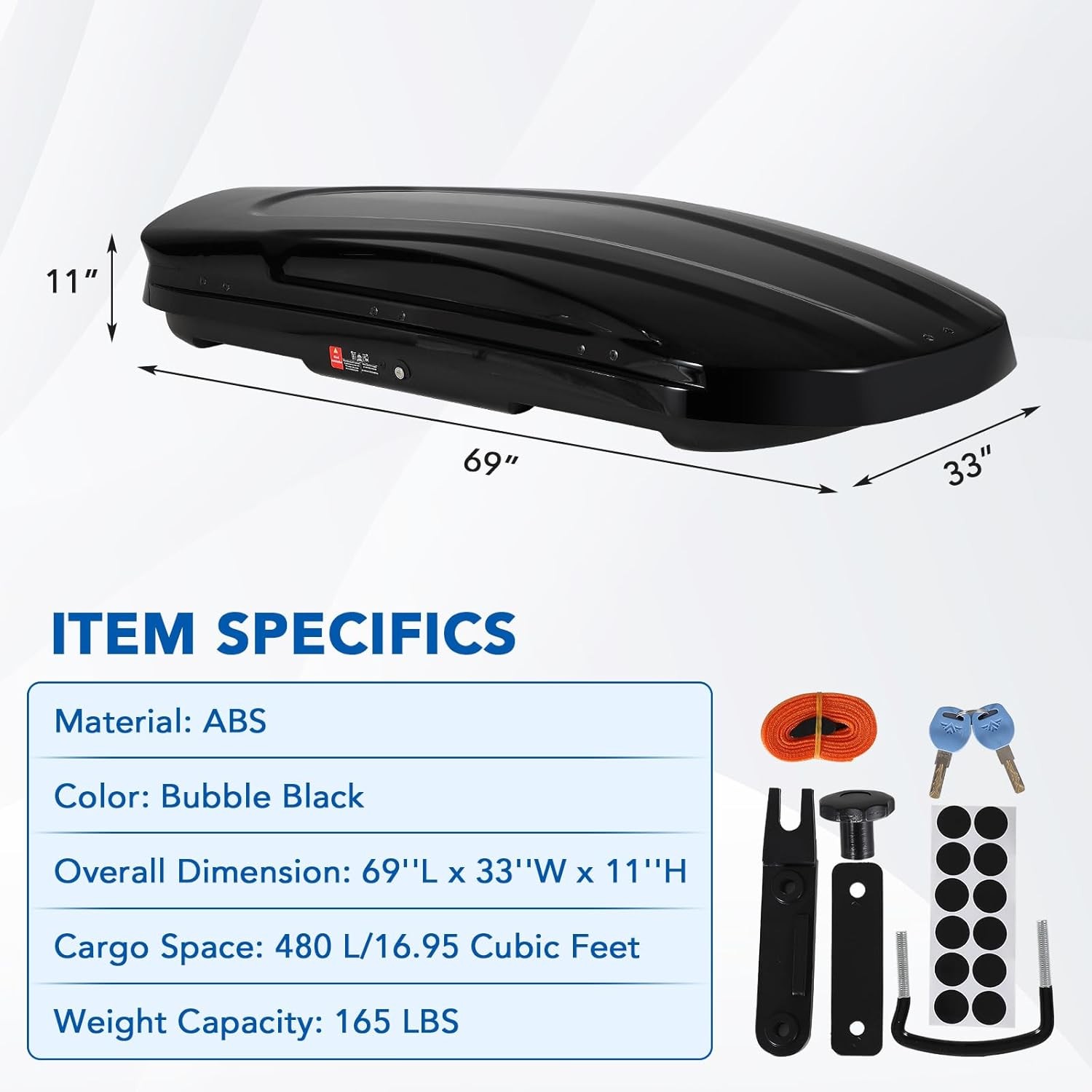 XXL 17 Cu. Ft Car Top Cargo Carrier Vehicle Roof Mount Luggage Storage Box W/Key