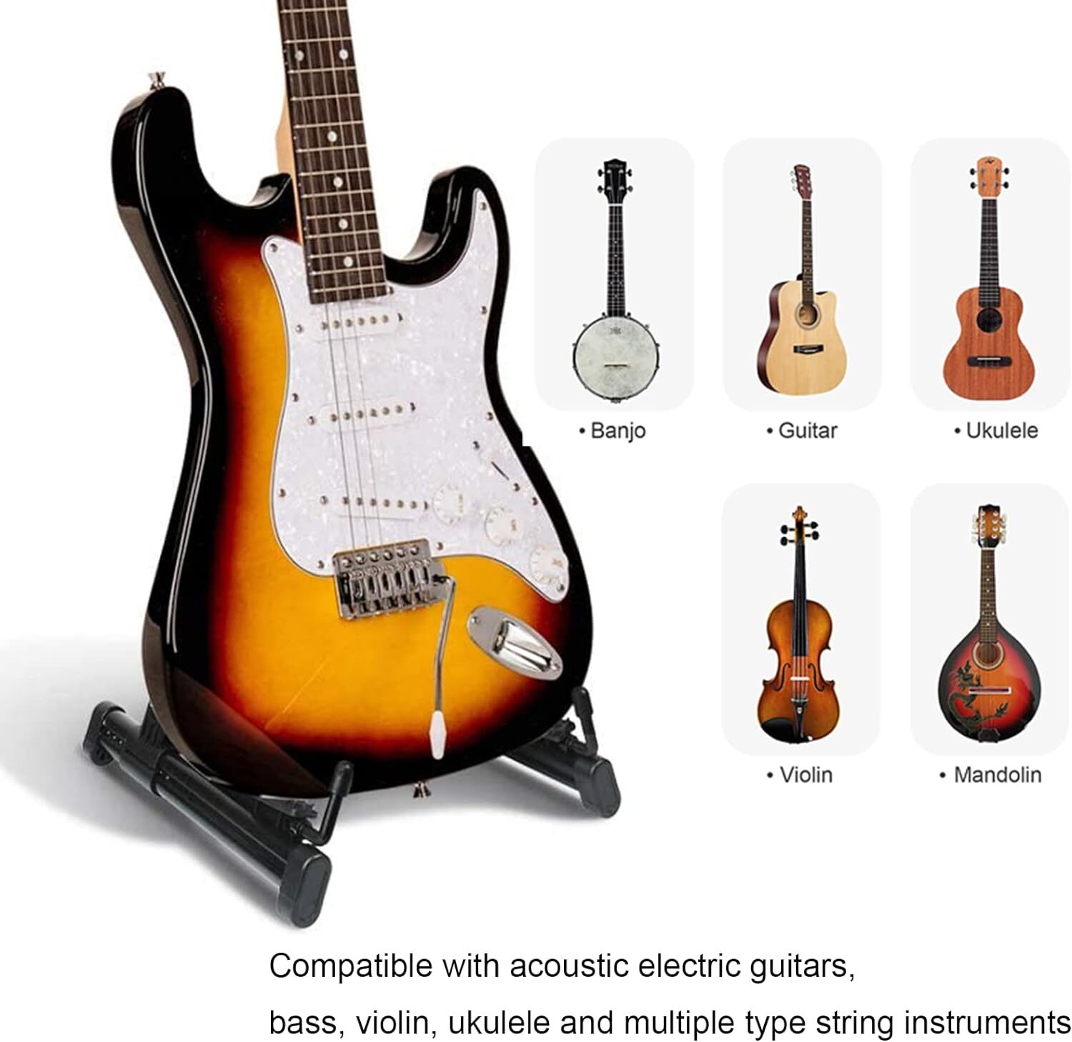 Guitar Stand Electric Bass Ukulele Folding A-Frame Foldable Portable Music Stand