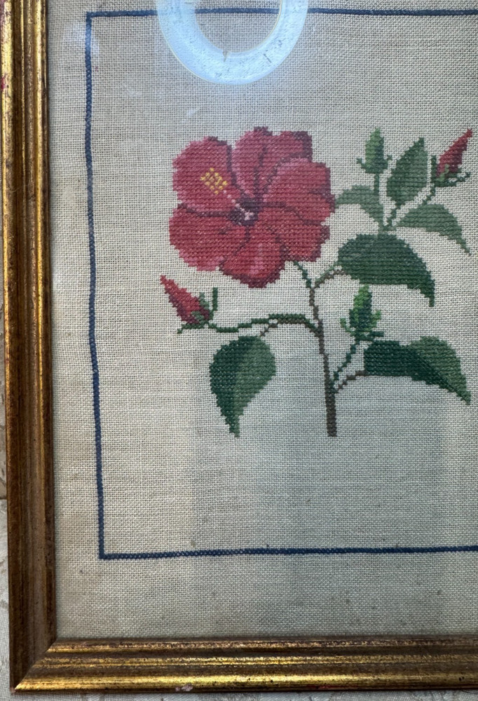 Vintage Needlepoint "A Rose Scene" - Framed