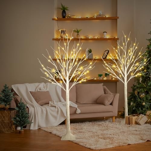 2-Pack 4FT Lighted Birch Tree (Higher Size & Floor 2Pack-4FT Warm White