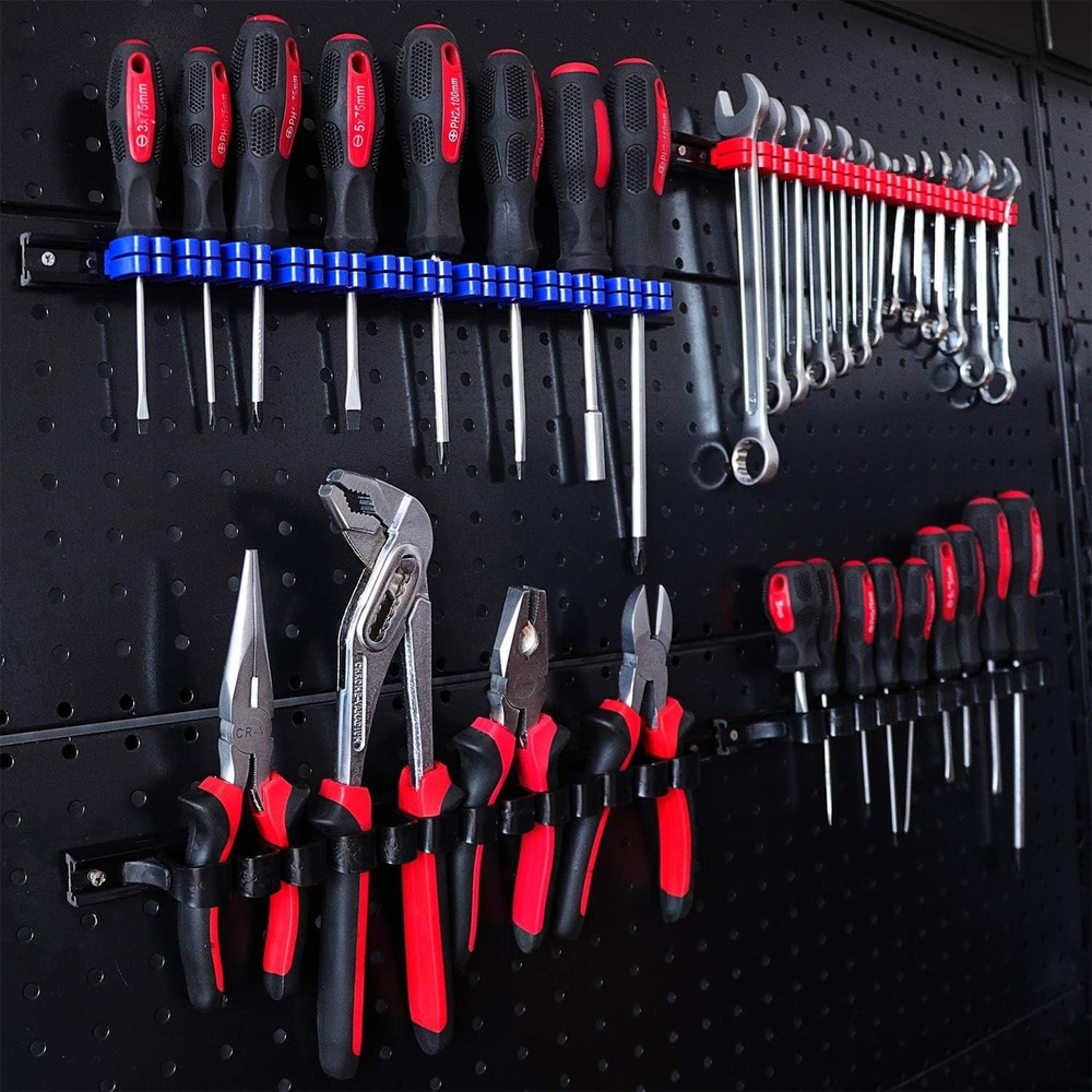 Durable Wall-Mount Screwdriver and Wrench Organizer Set with Color-Coded Clips