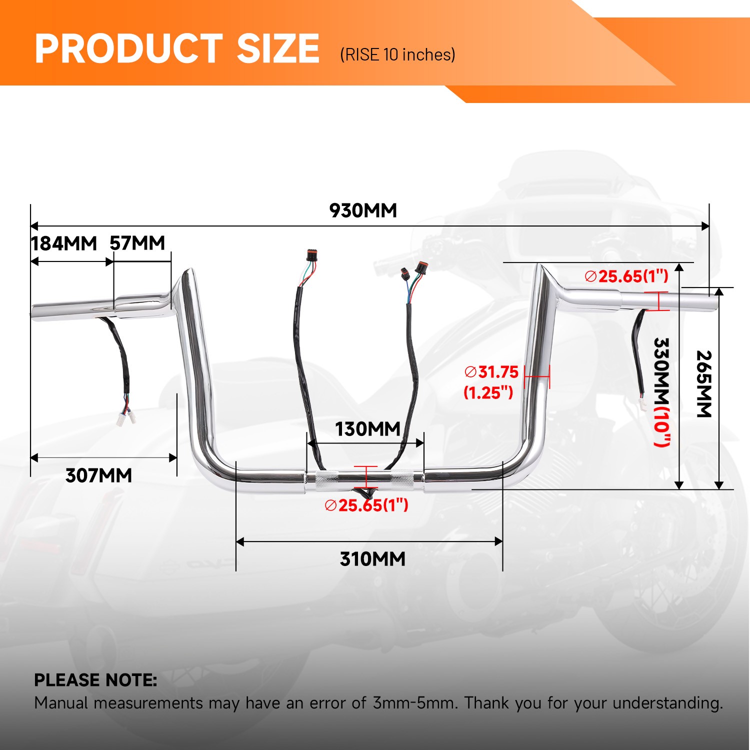 10" 12" 14" Pre-Wired Meathook Handlebars for Harley Street Glide Electra Glide