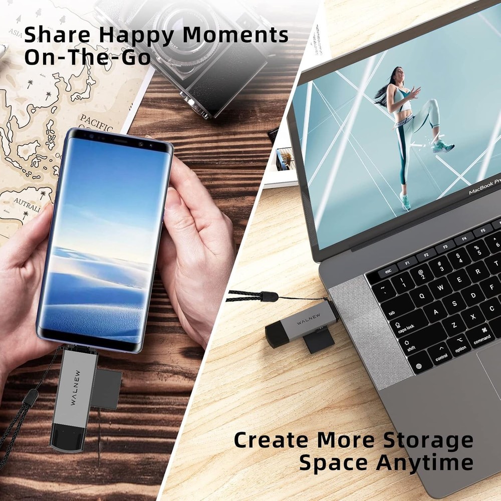 Compact USB 3.0/USB-C SD/TF Card Reader - Fast Data Transfer, Portable Design