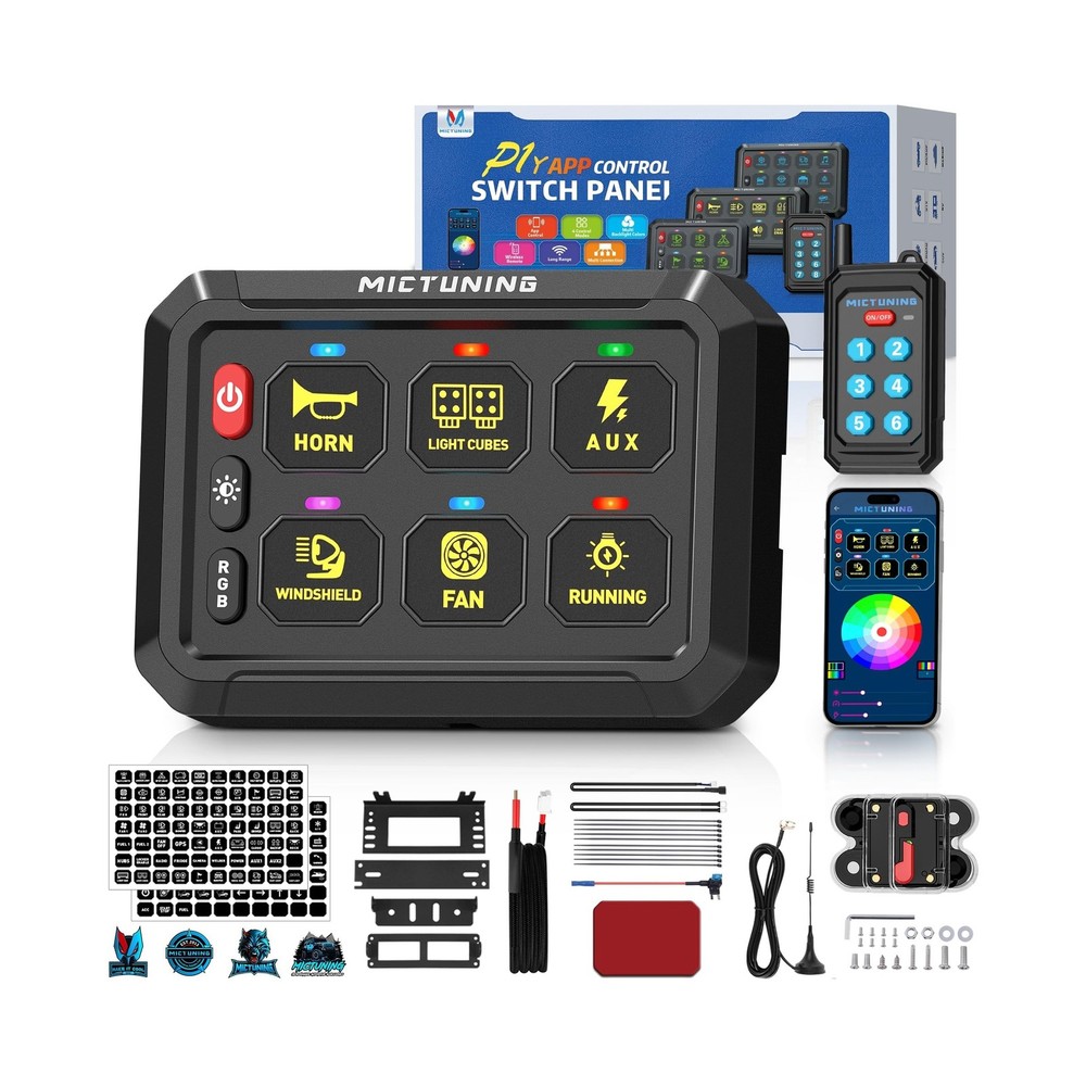 MICTUNING P1Y+ 6 Gang Switch Panel with APP Remote Control, Long Range 230FT ...
