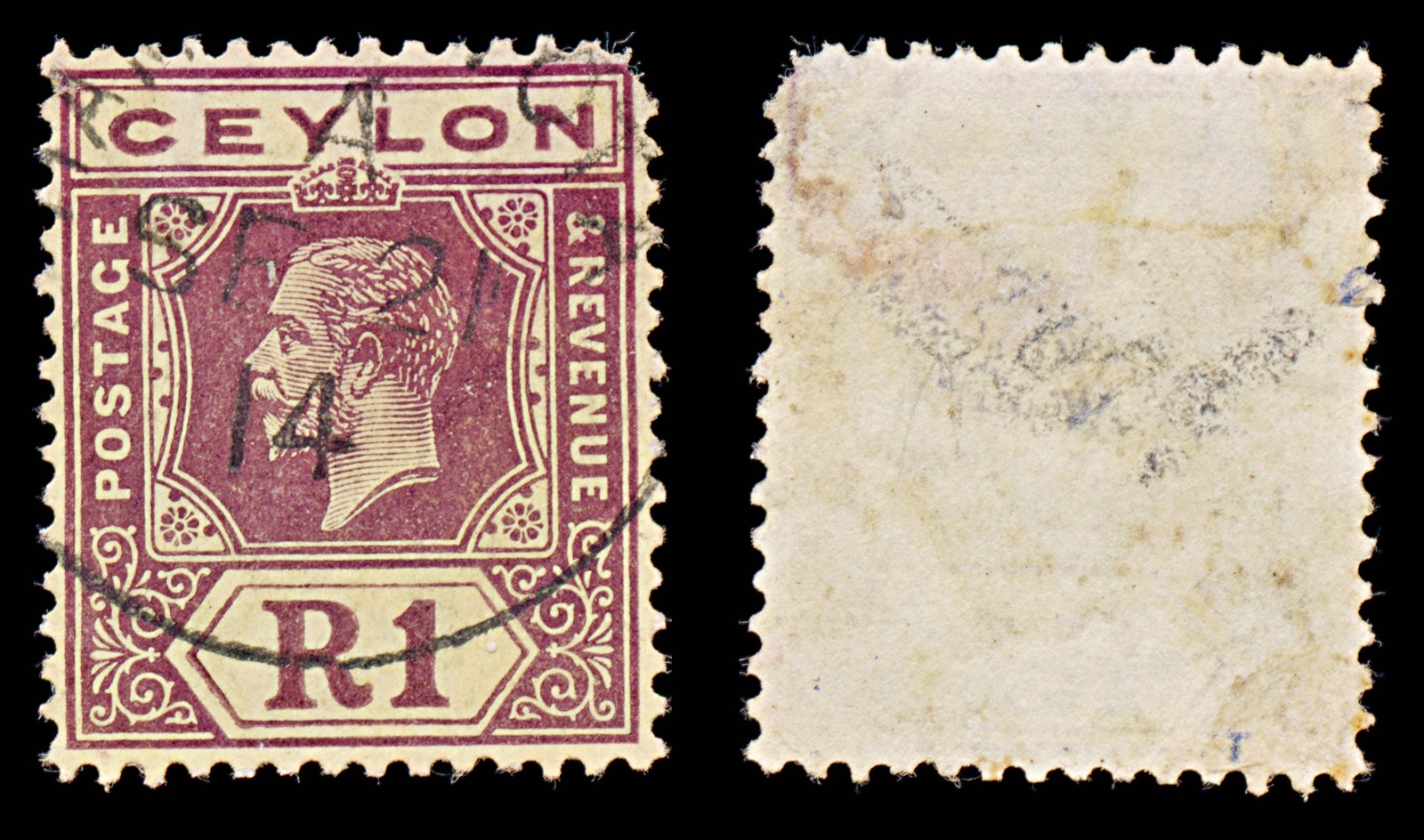 8046: Ceylon SG354 1r Violet & Yellow 1923 Sc#241a Mi201 Used C£50
