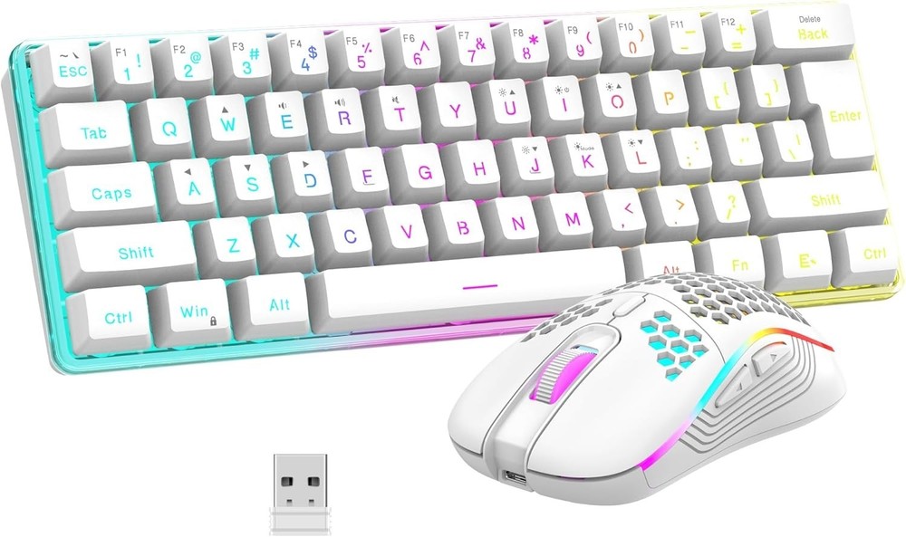 Rechargeable Wireless Keyboard and Mouse with 61 Keys and Backlit Functionality