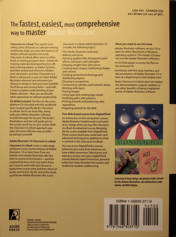 Adobe Illustrator new version 7.0, Classroom Manual & CD installer.