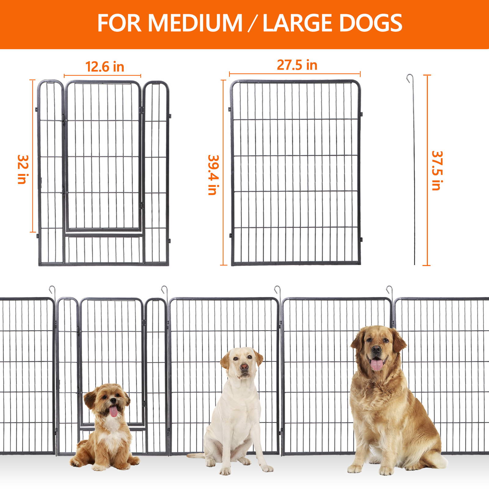 40" 8 Panel Detachable Exercise Fence Metal Dog Playpen Multiple Shap For Pet