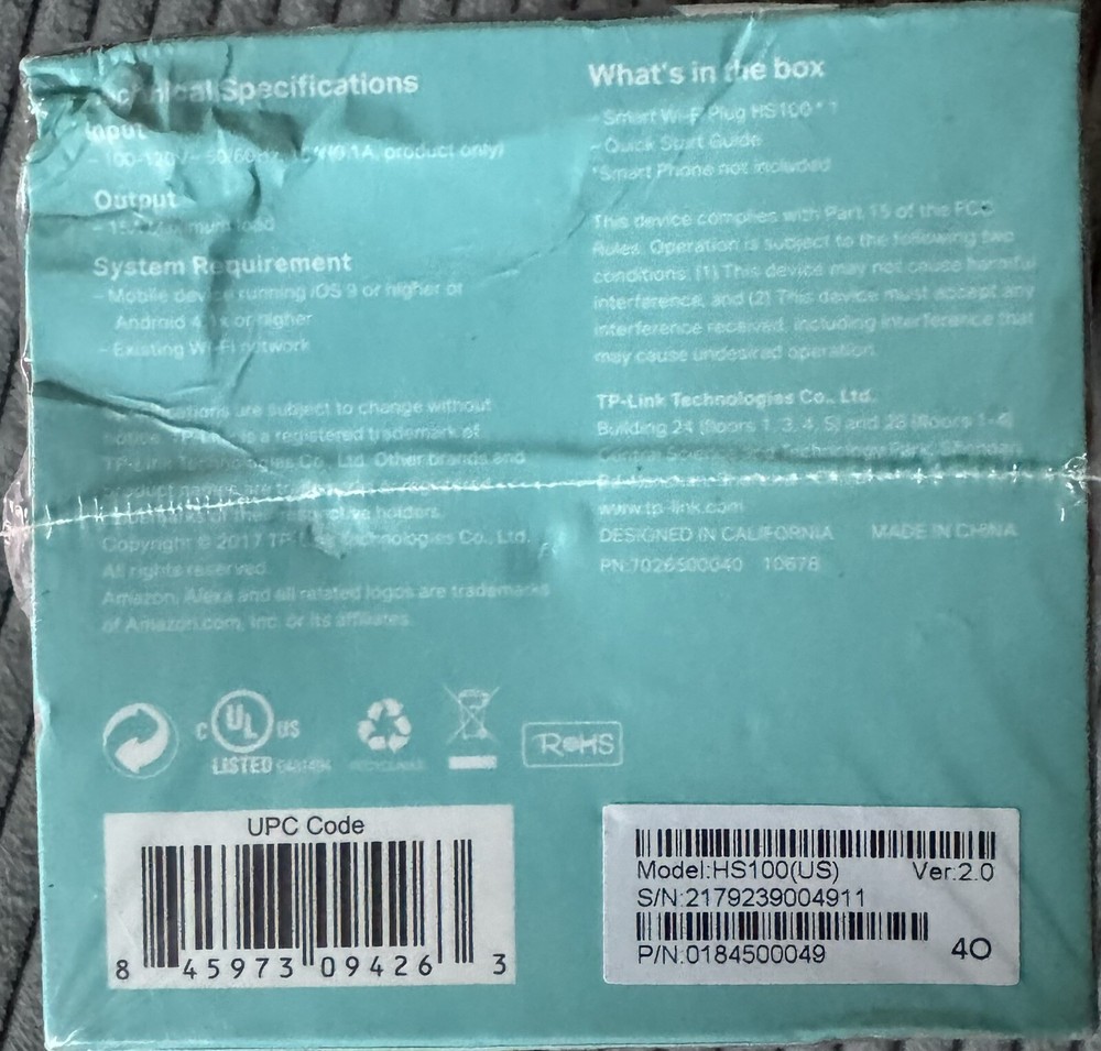 TP-Link HS100 Wi-Fi Smart Plug Kit Remote Socket Controller