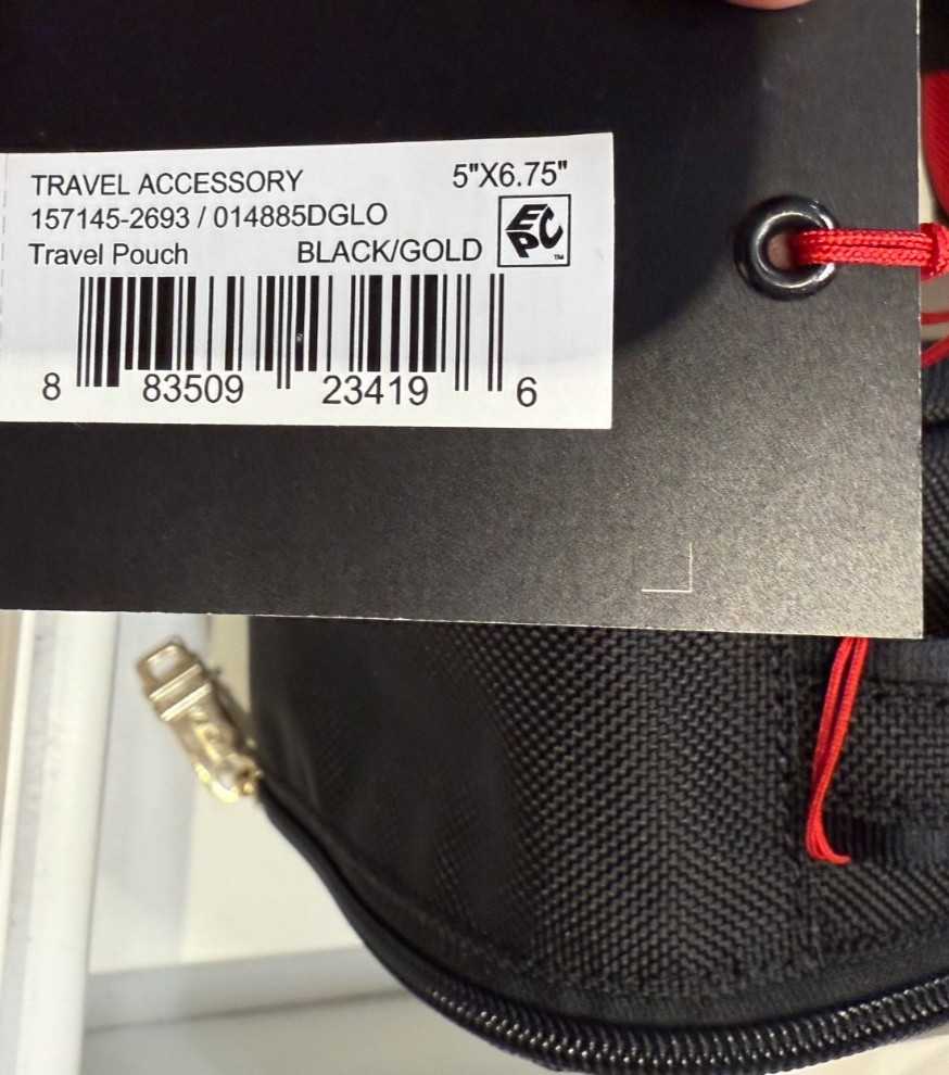 NEW TUMI Zippered CUBE TRAVEL POUCH - Cosmetic Bag - BLACK with GOLD