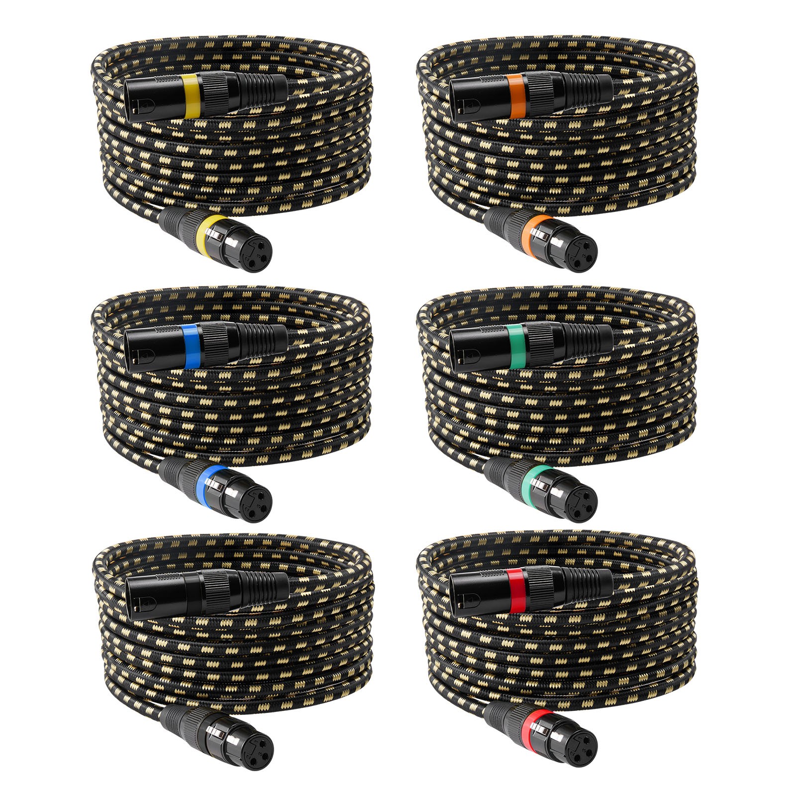 Uimoso 25 ft 6-Pack XLR Cables, Balanced 3-Pin Male to Female Microphone Cords