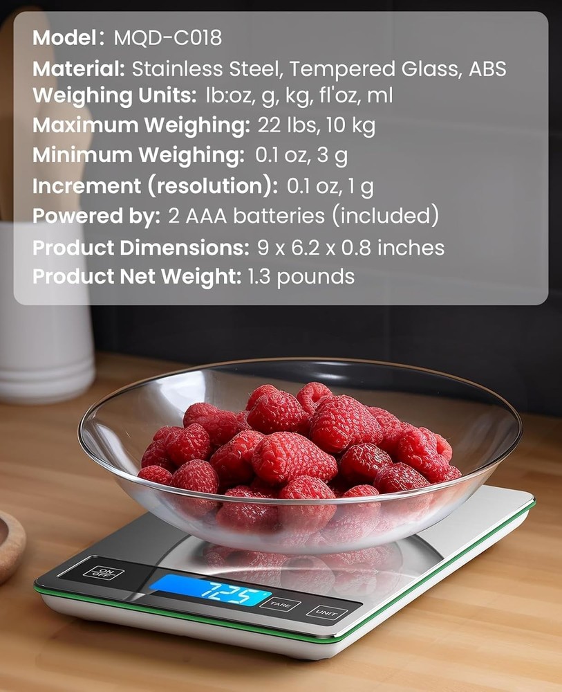 Multifunction Digital Kitchen Scale, 9"x6.3" Platform