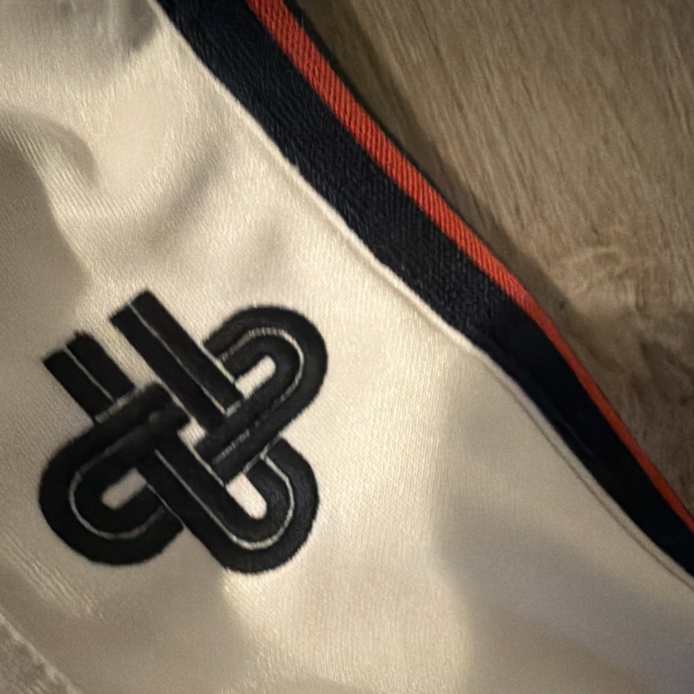 Men's White Track Pants M Red Side Stripe Drawstring