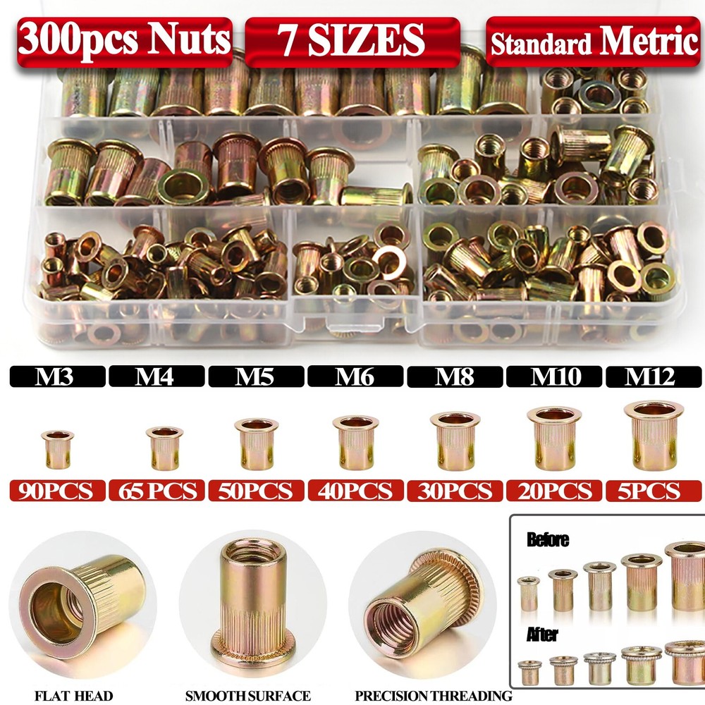 M3 M4 M5 M6 M8 M10M12 Flat Head Threaded Binding Rivet Nut Insert Rivnut Nutsert
