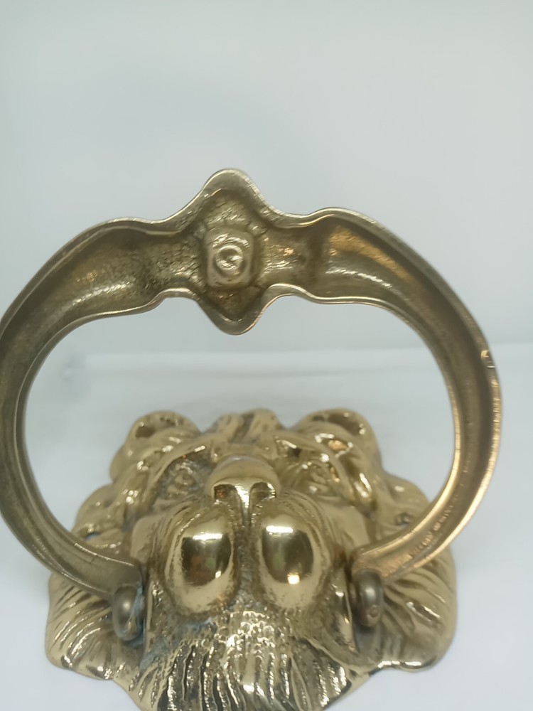 Vtg. Brass Cast Lion Head Door Knocker. Solid. Heavy.