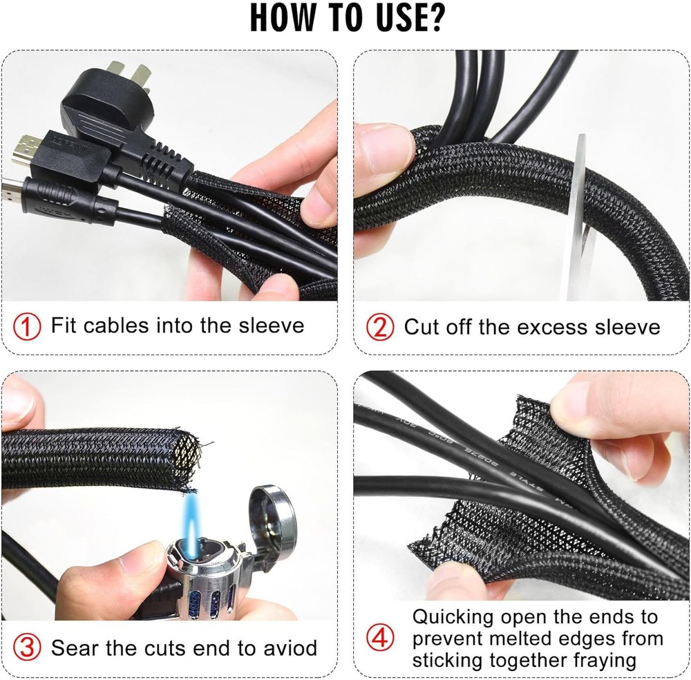 25ft - 1/2 inch Cord Protector Cable Sleeve Split Wire 1/2"-25ft, Black