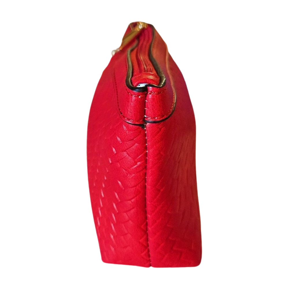RED WRISTLET (Woven Pattern) LARGE POUCH Makeup Case UNBRANDED Gold Hardware