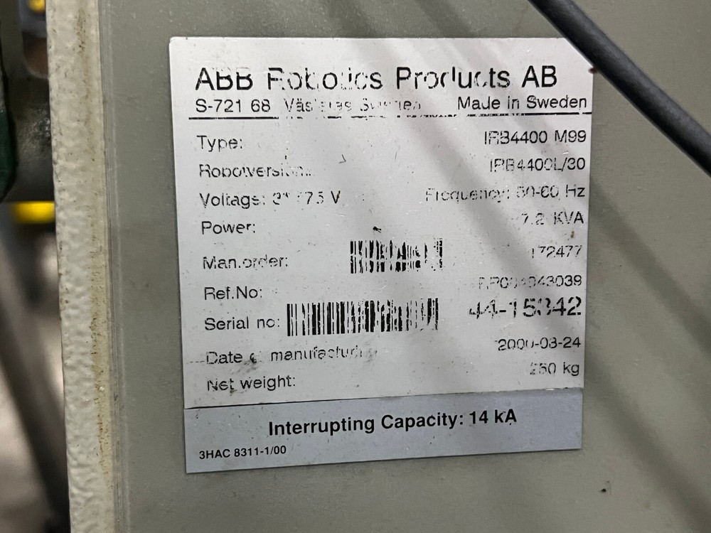 ABB 4400 PAYLOAD ROBOT WITH M99 CONTROL, PENDANT, 2000