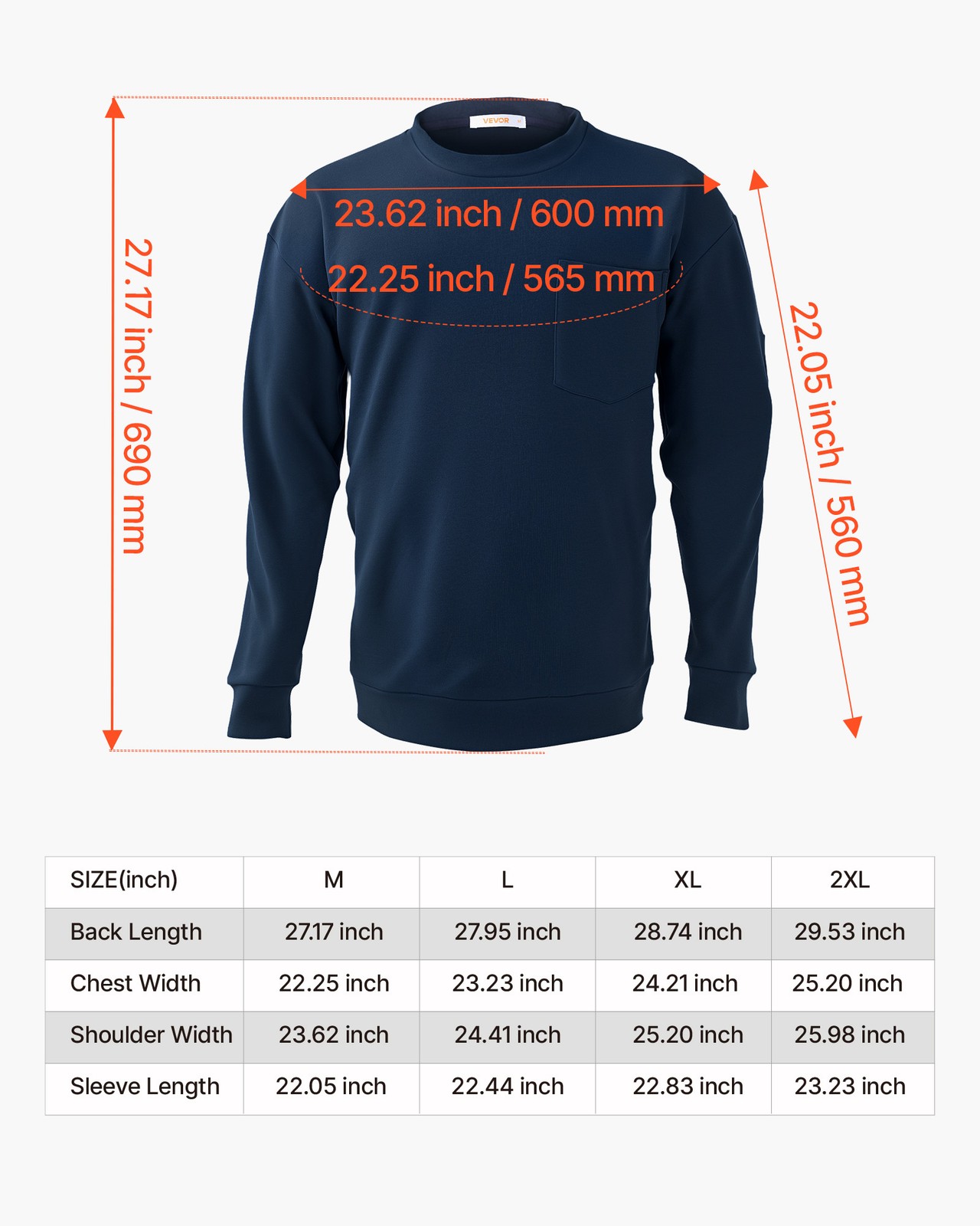 VEVOR FR Shirt Flame Resistant Long Sleeve Workwear for Men Navy Blue M