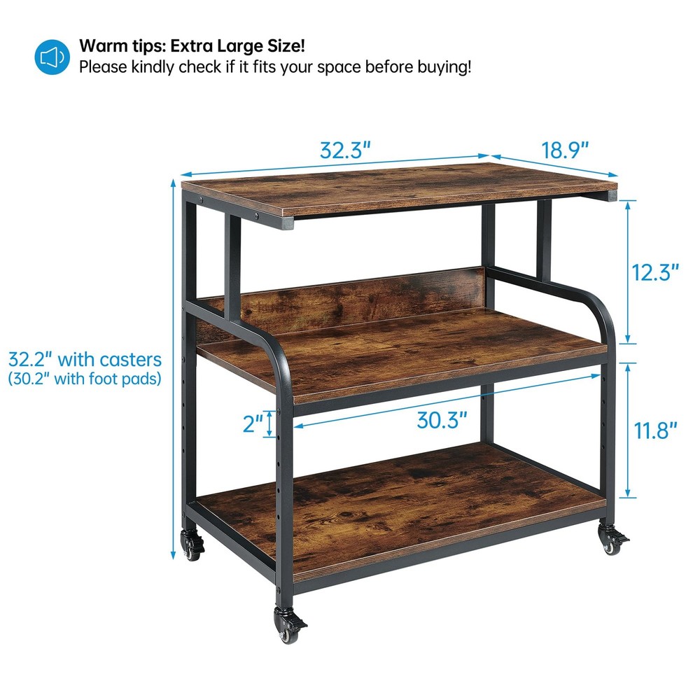 32.3" Wide Extra Large Printer Stand, 3 Tier Printer Table with Adjustable St...