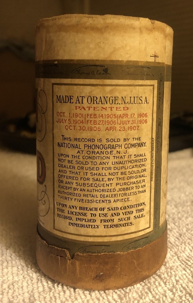 Antique Edison Record Phonograph EMPTY Cylinder Cardboard Box FOR DISPLAY 1908