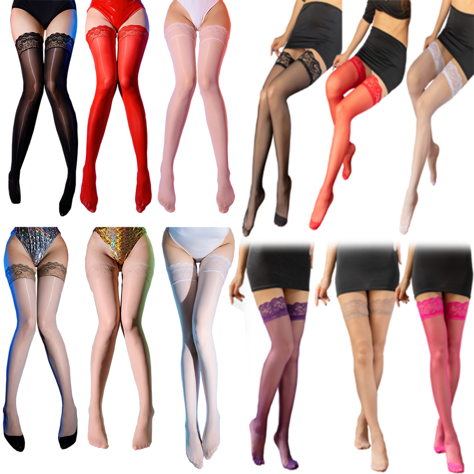 Lady's Lace Top Stay Up Stockings Thigh-High Sheer Pantyhose Stockings For Women