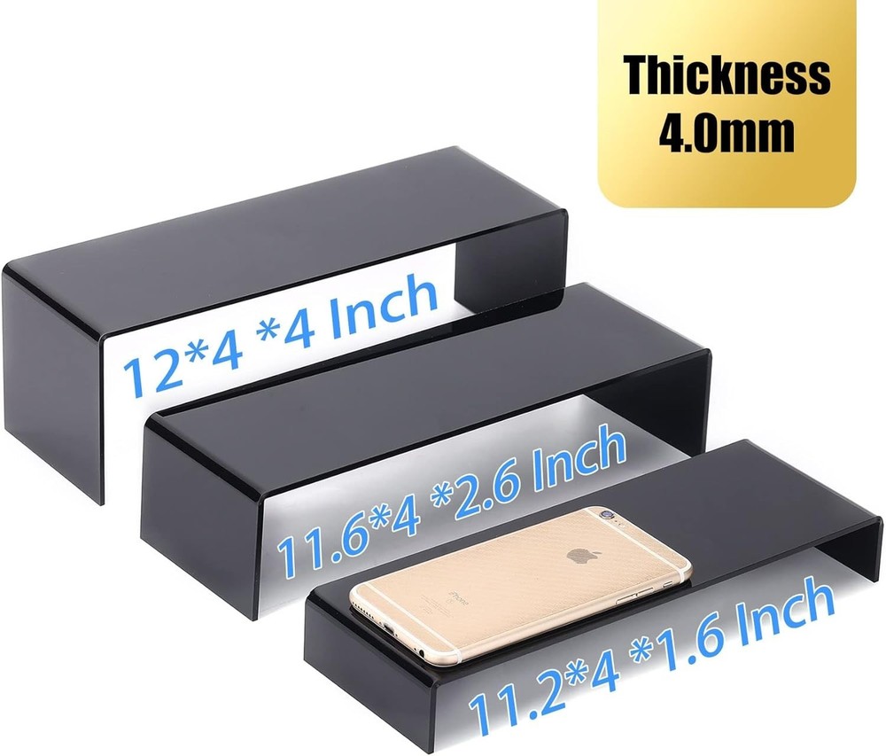 6Pcs Large Acrylic Risers, 2 Set11.2”L~11.6”L~12”L Black Rectangular Showcase...