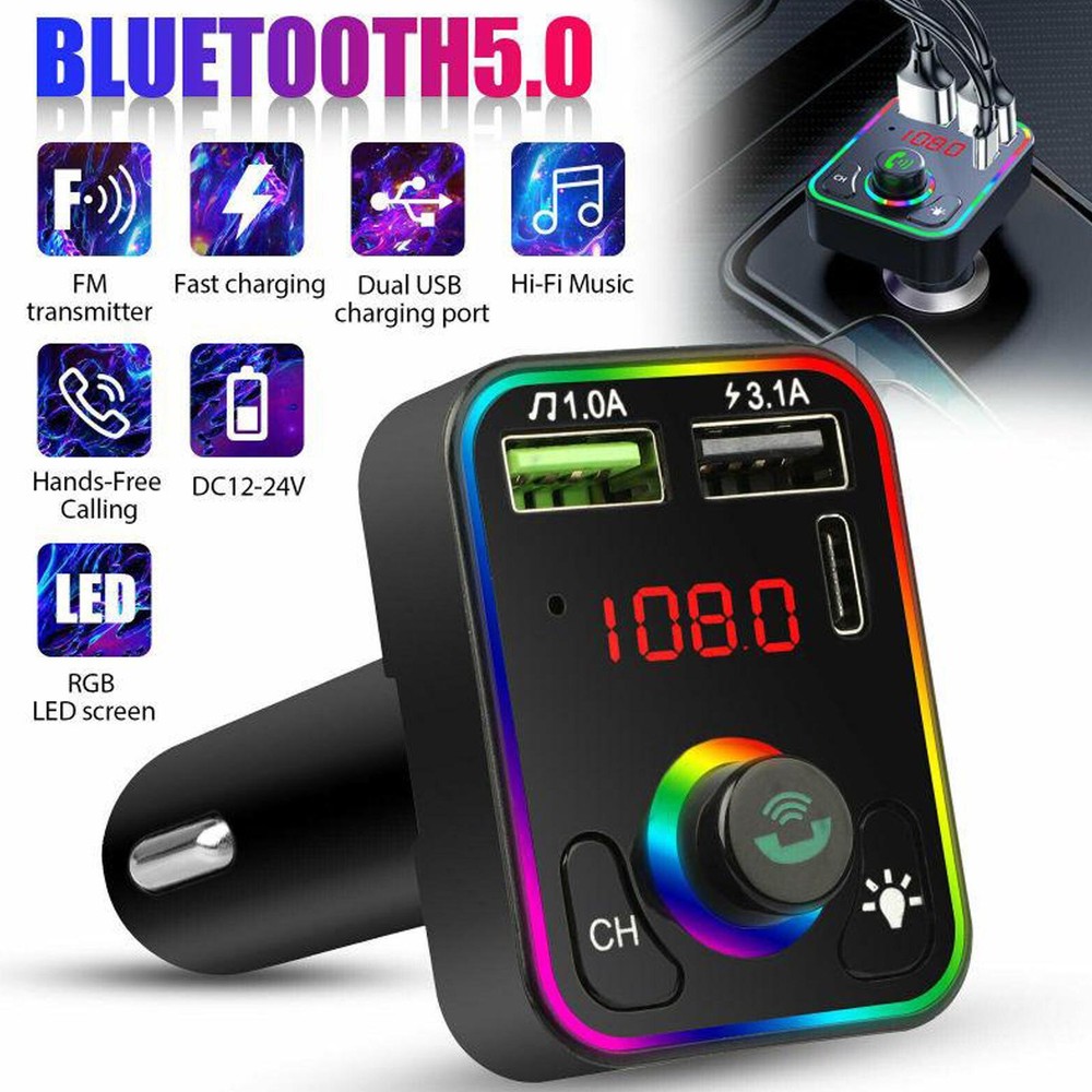 Fast Car Charger USB Cigarette Lighter Socket 2-Port Adapter Bluetooth FM MP3