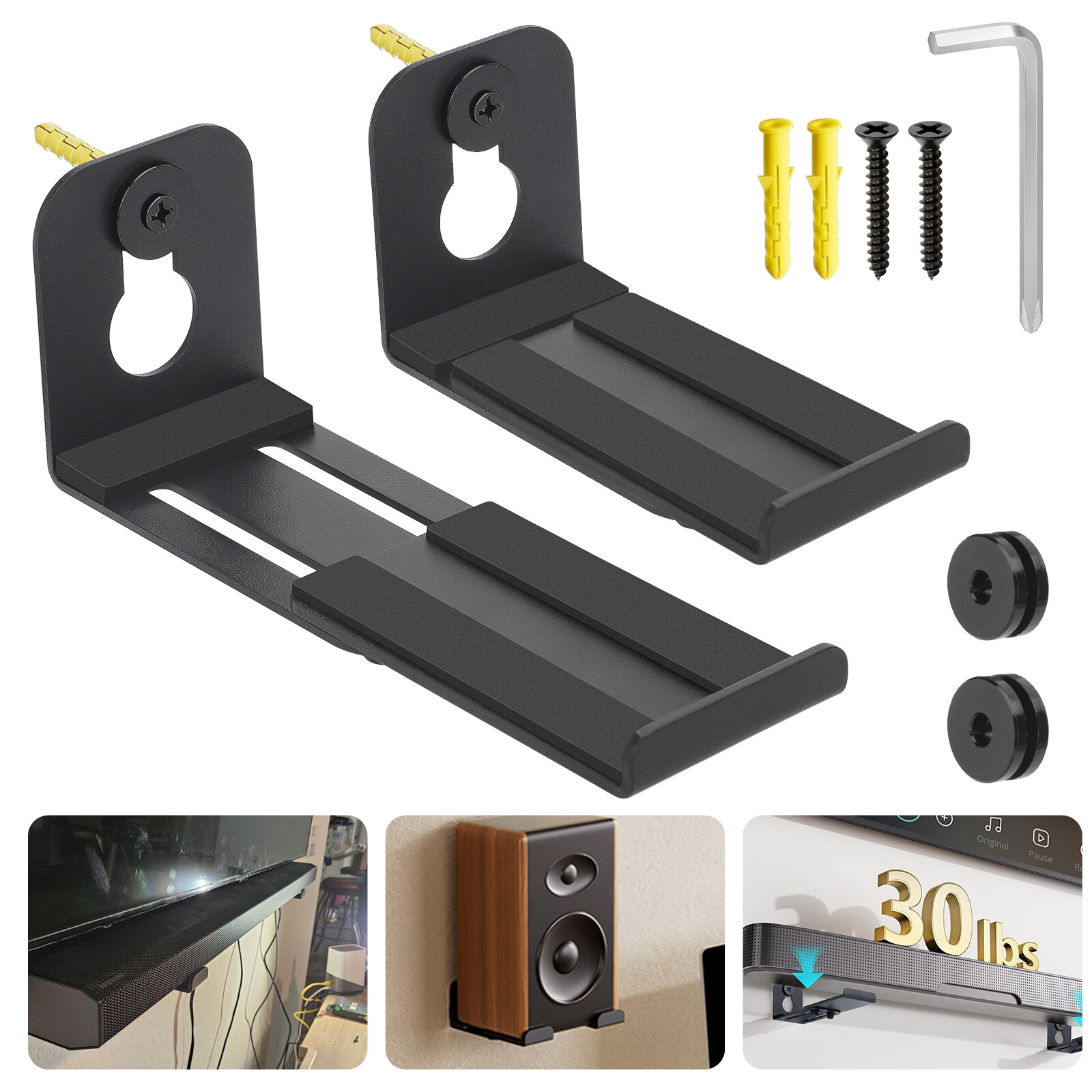 Universal Soundbar Wall Mount Bracket Speaker Shelf Mounting Above Below TV