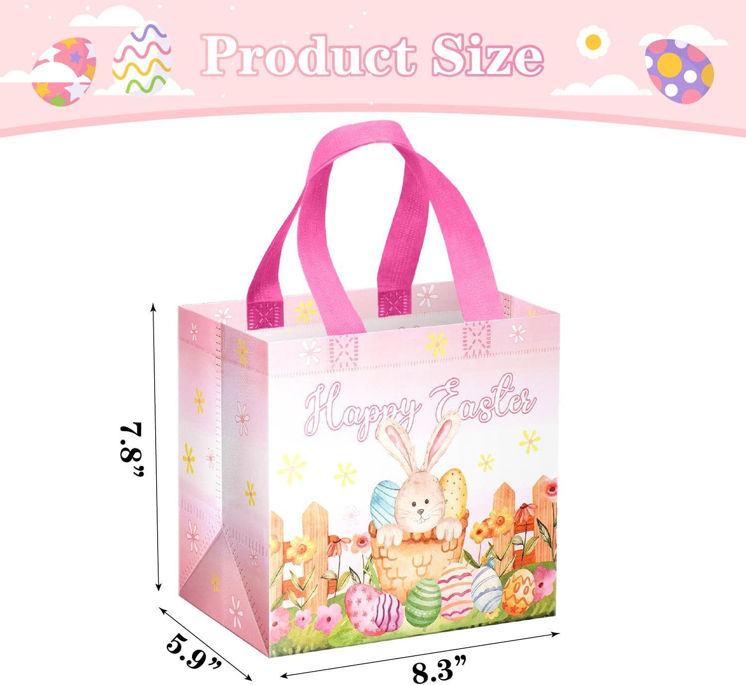 7Pcs Happy Easter Gift Bags, Reusable Non-Woven Goodie Bags with Handle for Kids