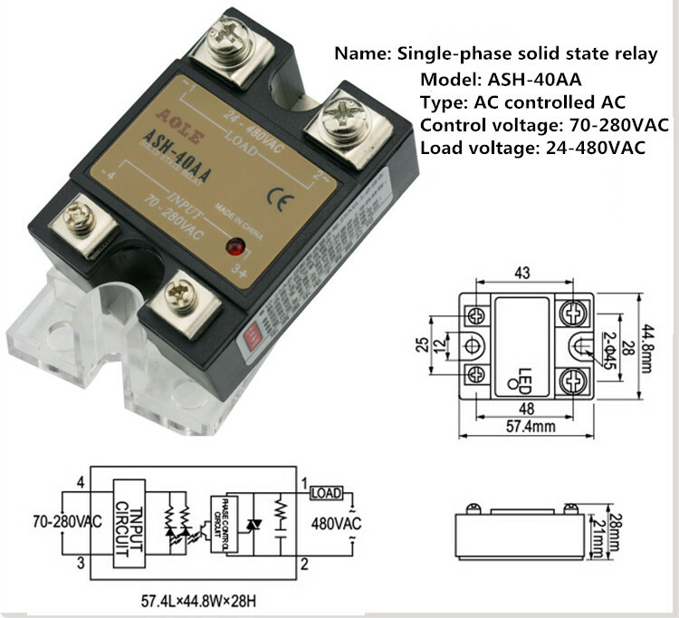 AC-AC 40ASSR Single-phase AC solid state relay ASH-40AA 24-480VAC