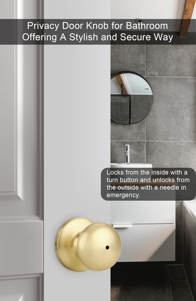 Gold Interior Door Knobs Bedroom Door Knob, Door Knobs Interior Bulk 6 Pack