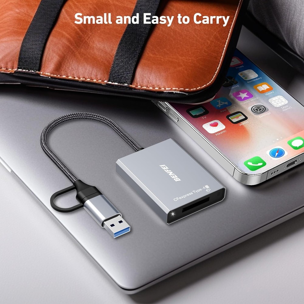 CFexpress Type A Card Reader, USB-C/USB-A 2-in-1, 10Gbps, Multi-OS Compatible