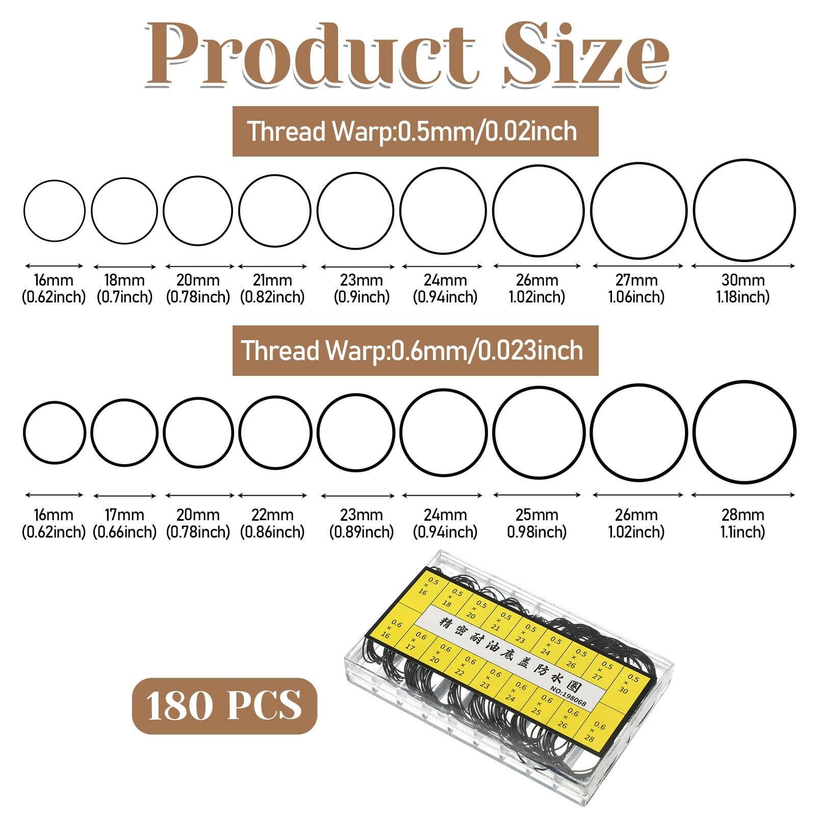 Ptwola 180 Pcs O Ring Watch Gasket Watches Sealing Back Cover Black