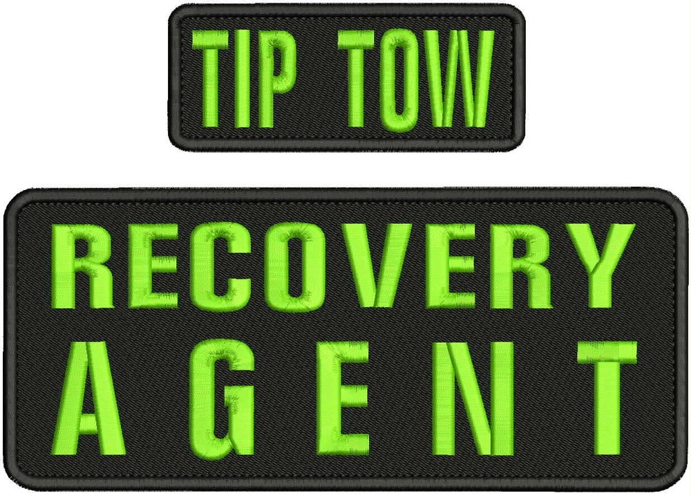 RECOVERY AGENT  EMB PATCH 4X10 & 2X5 HOOK ON BACK lime green ON BLACK