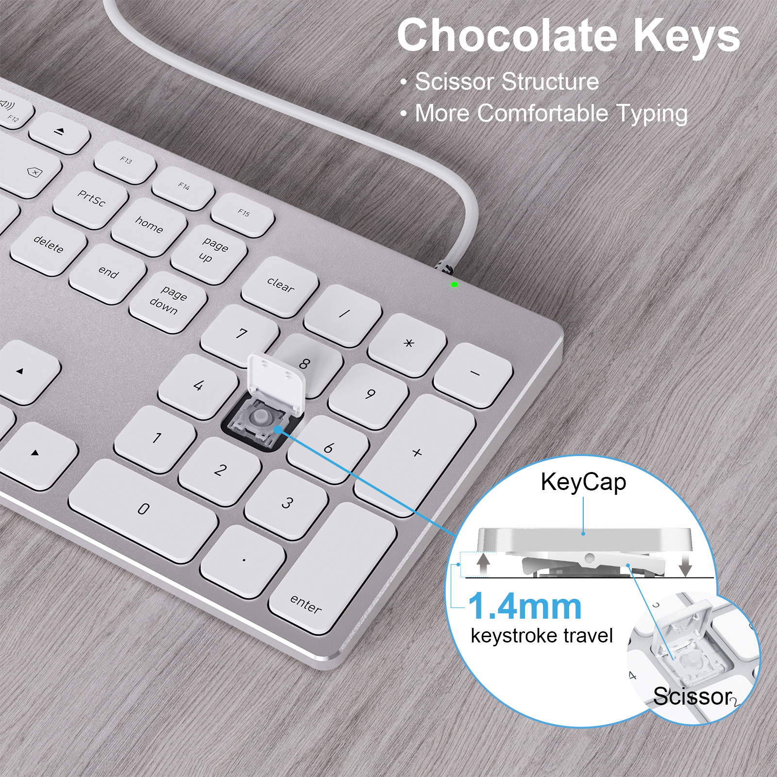 Aluminum Wired Keyboard for Mac OS Devices with Numeric Keypad for Apple iMac
