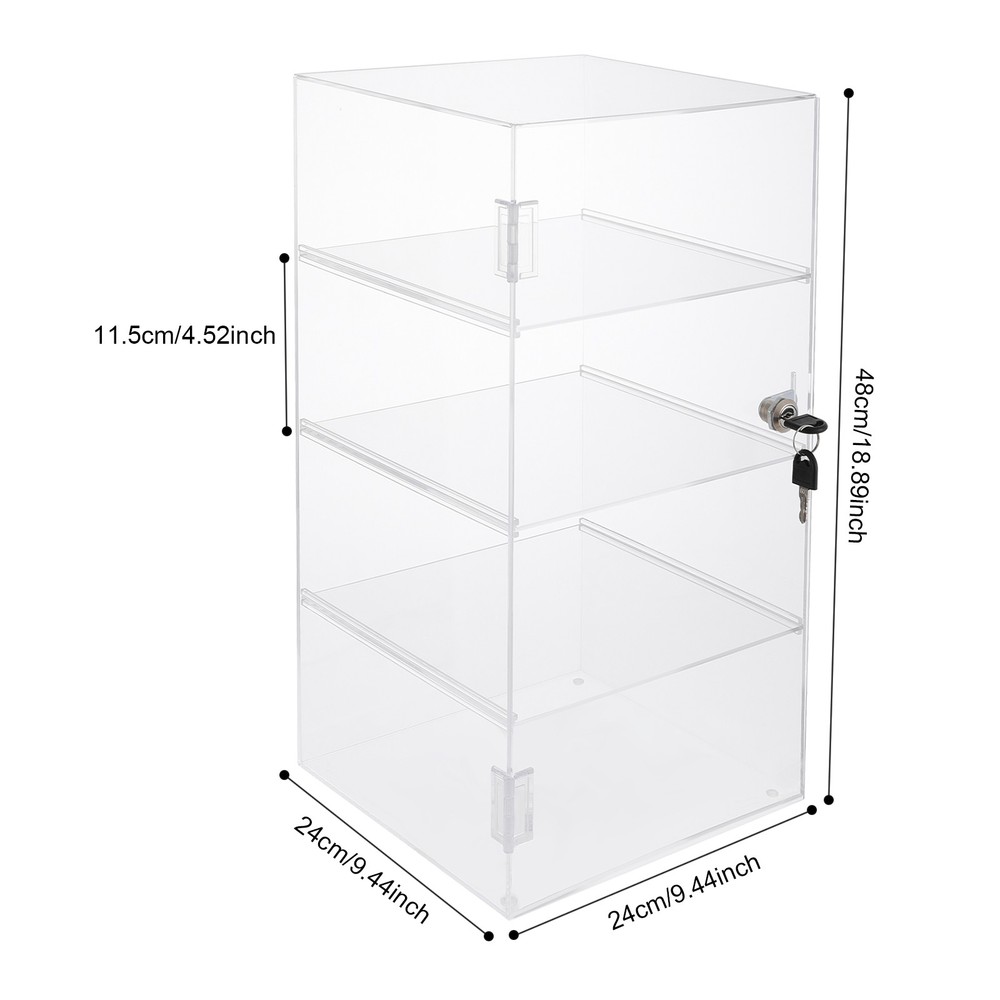 4 Tiers Clear Rectangular Display Case Desktop Lockable Acrylic Organizer w/Keys