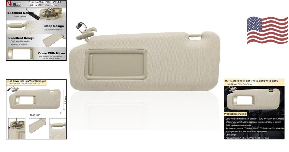 Mazda CX-9 2010-2015 Beige Driver Sun Visor Replacement, Easy Installation