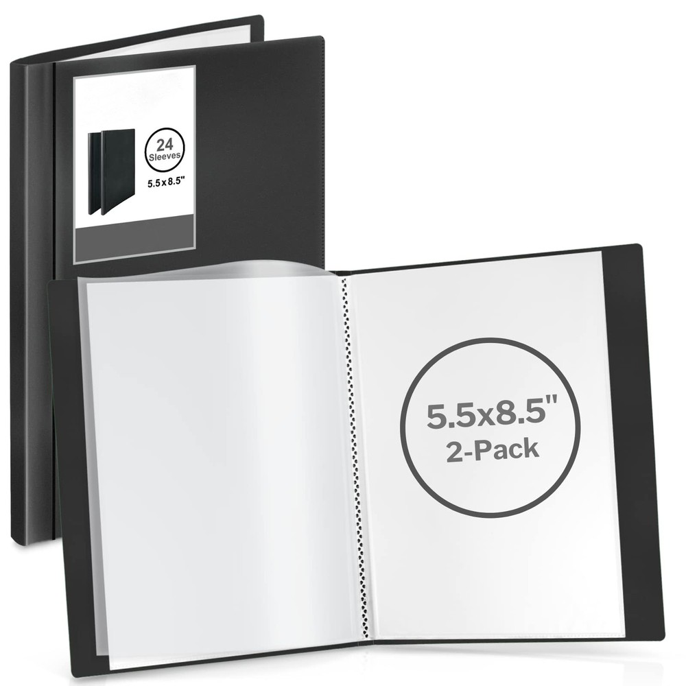 Mini Presentation Folder 5.5x8.5, 2 Pack, 24 Pockets, Black