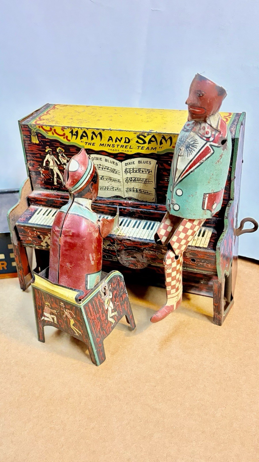 Set of 2 tin toys Ham and Sam The Minstrel Team & “TOMBO “Alabama Coon Jigger