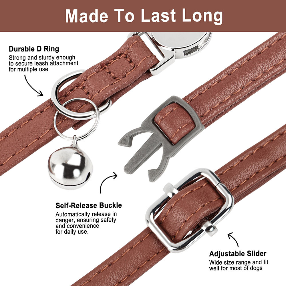 Personalized Cat Collar Puppy Kitten Engraved Name Tag Soft Leather Adjustable