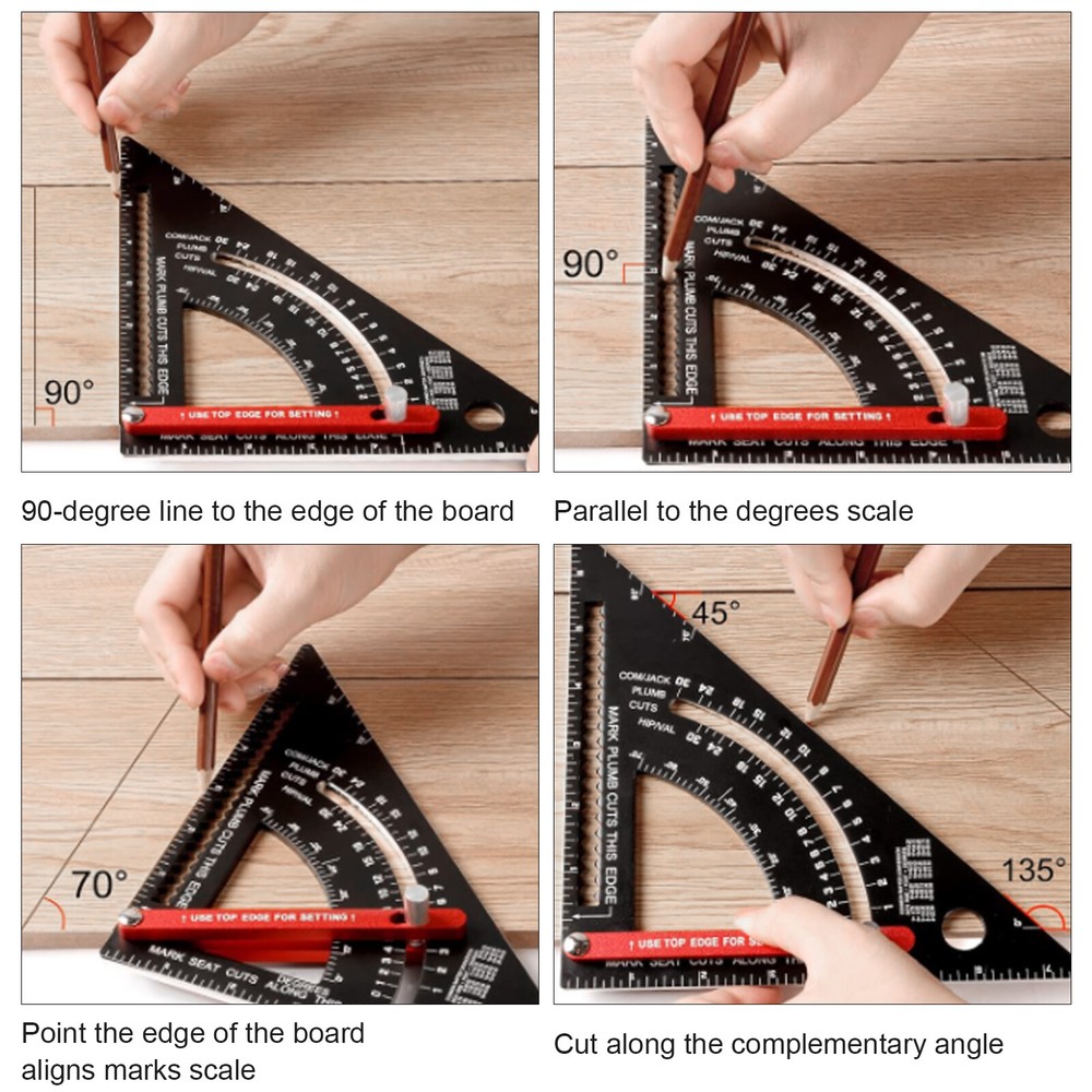 7 Inch Adjustable Angle Triangle Ruler with Adjustable Rod Woodworking Tool US