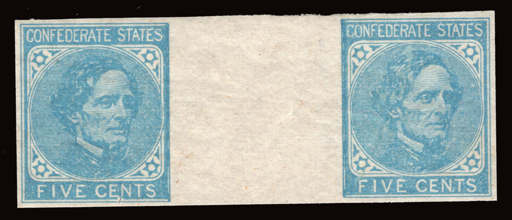 MOMEN: US STAMPS CSA #7 IMPERF GUTTER PAIR MINT OG NH LOT #91472*