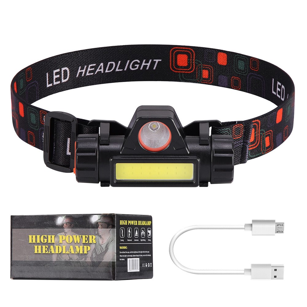 COB LED Headlamp USB Rechargeable Waterproof Headlight Head Light Flashlight US