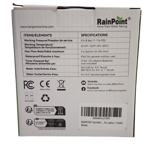 RainPoint Programmable 1-Zone Water Timer - Model Number ITV105 - NEW