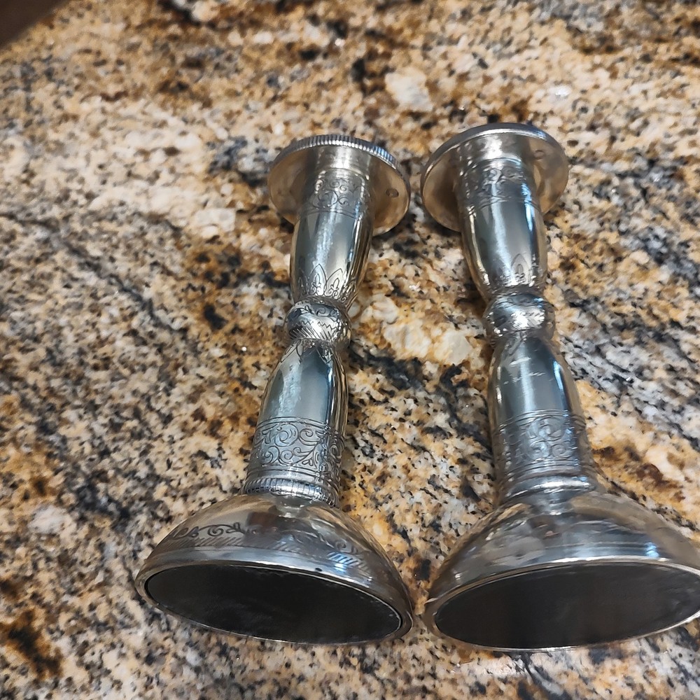Brighton Silver Candle Holders Pair with Decorative Etching