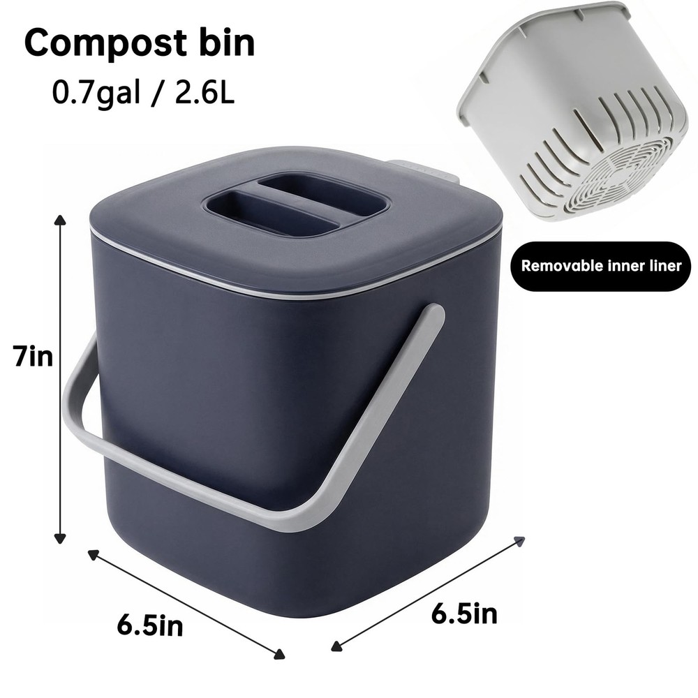 Compost Bin Kitchen, Sealed Countertop Compost Bin，No Filter Required, 0.7Gal