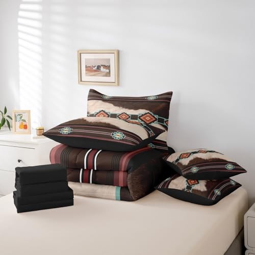 Western 7 PCS Comforter Set with Sheets Size Southwestern Queen Multi 12
