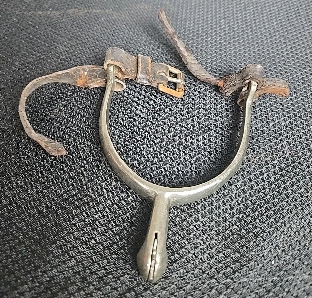 Vintage Western Cowboy Spurs Solid Nickel w/ Leather Straps Riding Spurs