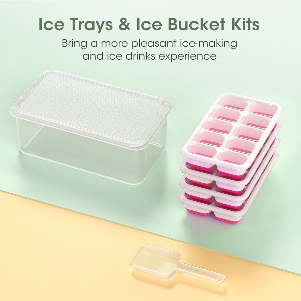 Effortless Ice Release Silicone Tray Set - Stackable Design for Compact Freezers